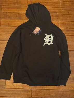 Detroit Tigers MLB Hoodie Stitches Sweatshirt Logo Pocket Black Size Large NWT